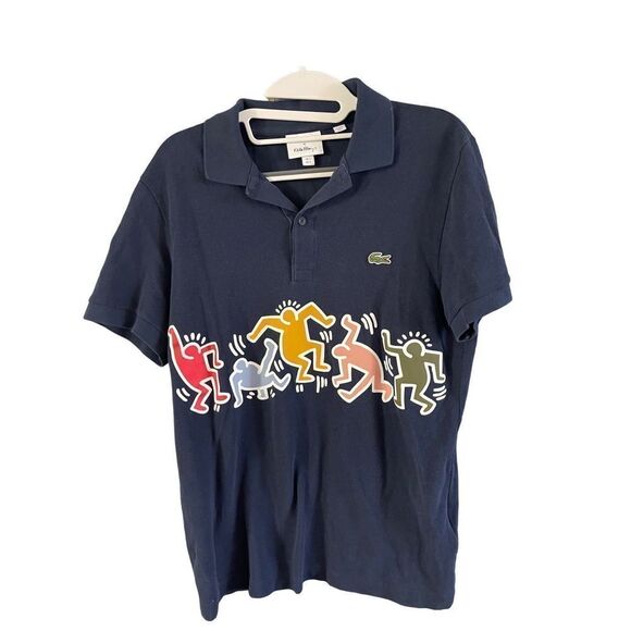 Lacoste X Keith Haring Mens Navy Blue Classic Graphic Print Polo Shirt Size 5 - Picture 8 of 9